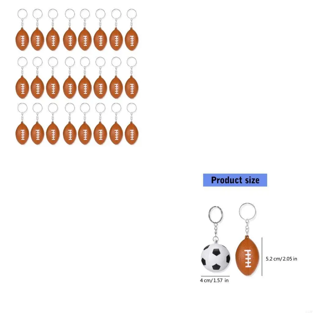 24 Pieces Basketball Shaped Keychain Sturdy PU Sponge Stylish Keyring Charm Pendant for Athletes and Students