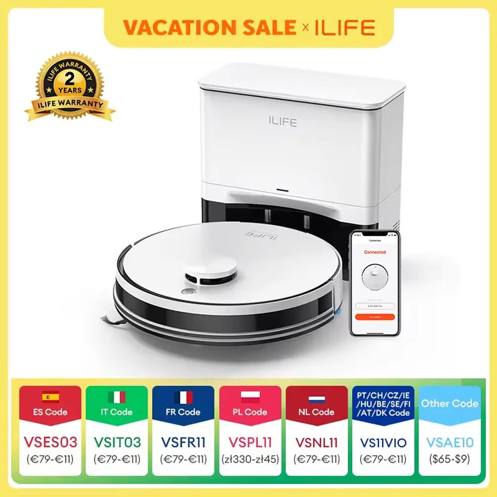 Aspiradora Robótica ILIFE A30 Pro con Estación de Autovaciado Automático, Succión Potente de 5000 Pa, Navegación LDS, 180 Minutos de Autonomía, Función 2 en 1 de Fregado y Barrido, Control por Aplicación, Limpieza de Pisos y Alfombras