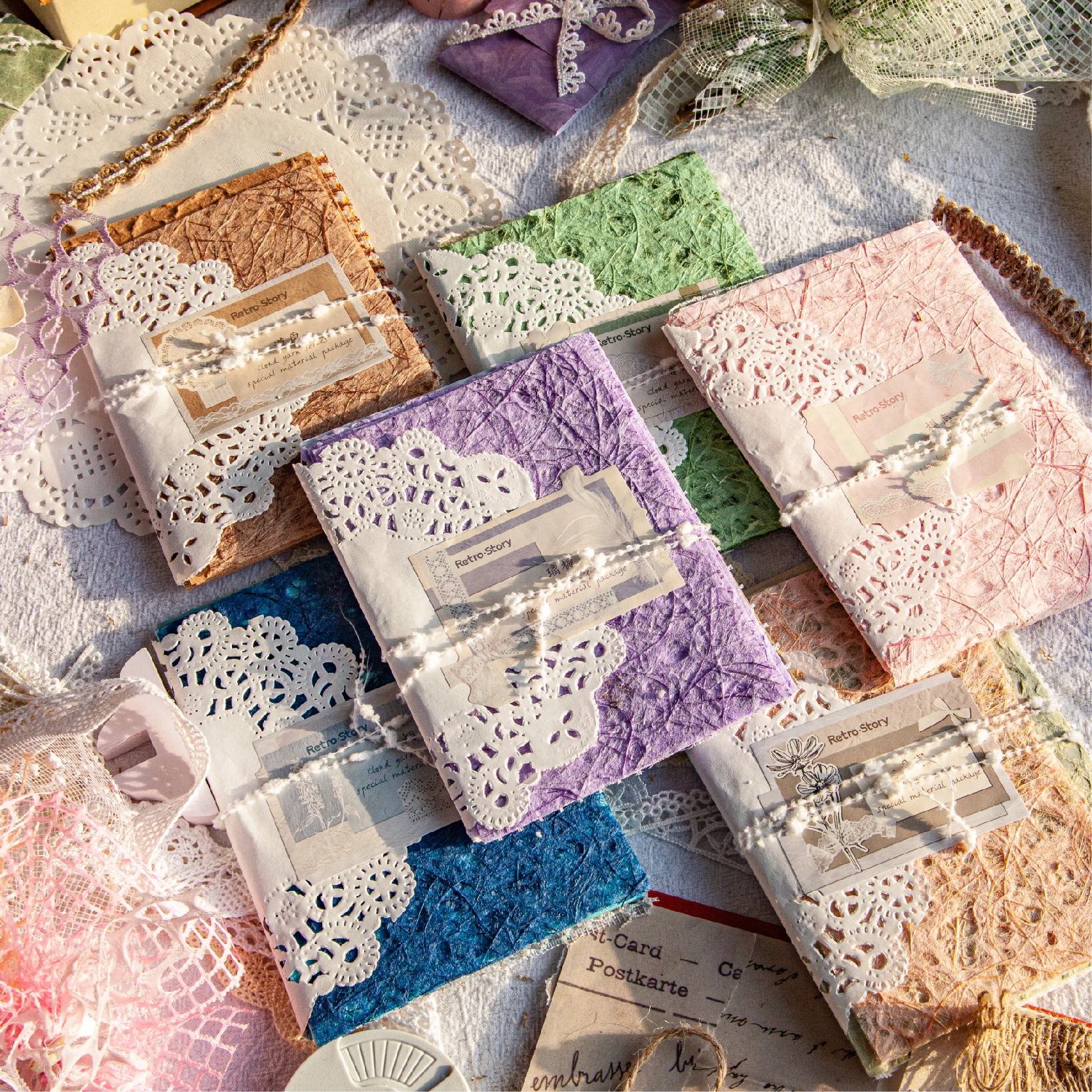 16 Sheets/pack Handmade Decor Scrapbook Vintage Materials Paper  Textured Paper for Mesh Fabric DIY Junk Journal Collage Album
