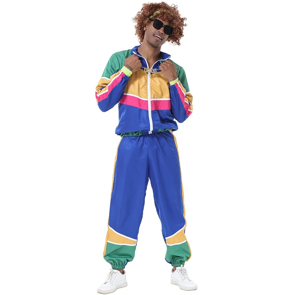Adult Women Men 80s 90s Retro Sportwear Hippie Disco Cosplay Stage Costume Retro Sportswear Suit Halloween Role Playing Clothes