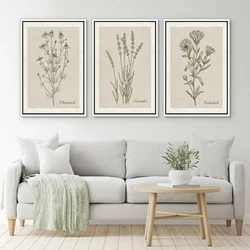 3 Pcs Canvas Posters Wall Art Wildflower Floral Botanical Prints Minimalist Art Painting Living Room Corridor Bedroom Wall Decor