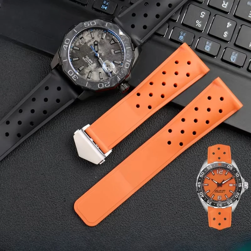 For TAG Heuer F1 Calila Outdoor Safety Waterproof Mountaineering Diving Series Folding Buckle Silicone 22mm Watch Strap