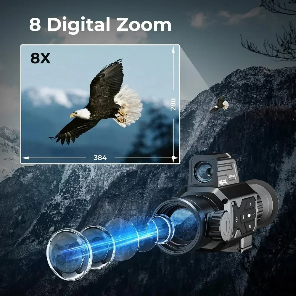 サーマルイメージング暗視スコープ望遠鏡 384x288 (50Hz) 35mmレンズ ズーム1-8倍 狩猟用サーマルスコープ