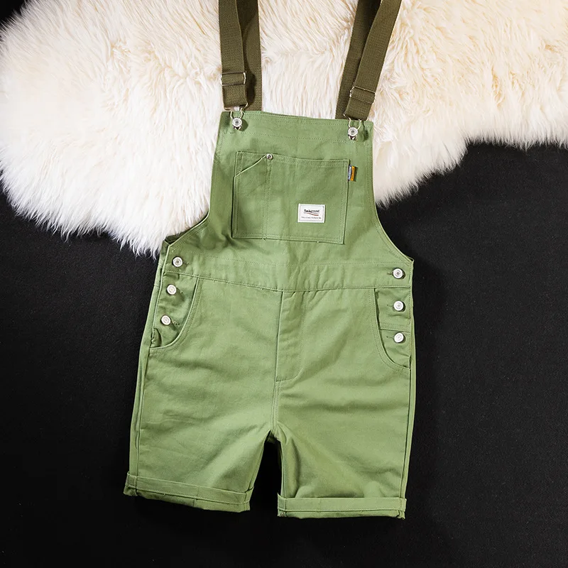 2023 Summer Men Bib Pants Solid Color Casual Shorts Jumpsuits Streetwear Joggers Multi Pockets Fashion Suspenders Cargo Overalls