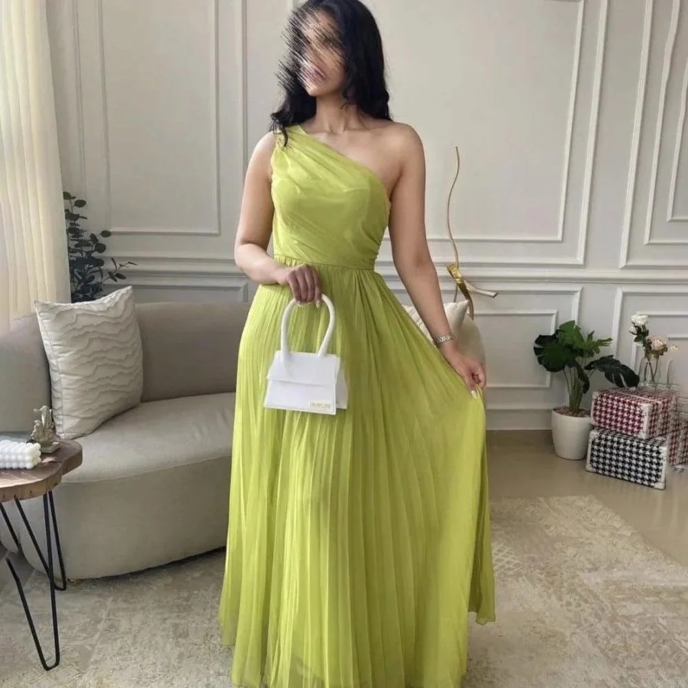 Aangepaste prachtige vrouwen galajurk mouwloos charmante a-lijn een schouder vloerlengte feestjurk sexy vrouwen avondjurk