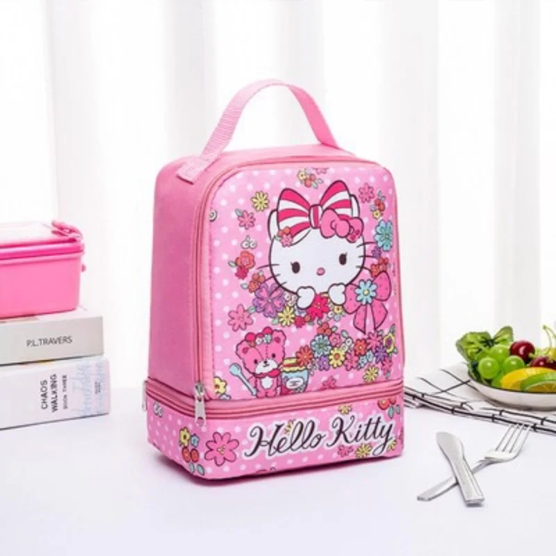 Sanrio Hello Kitty Lunch Bag Kid Portable Lunch Box Bag Melody Lunch Box Thermal Bag School Picnic Thermal Cold Food Container