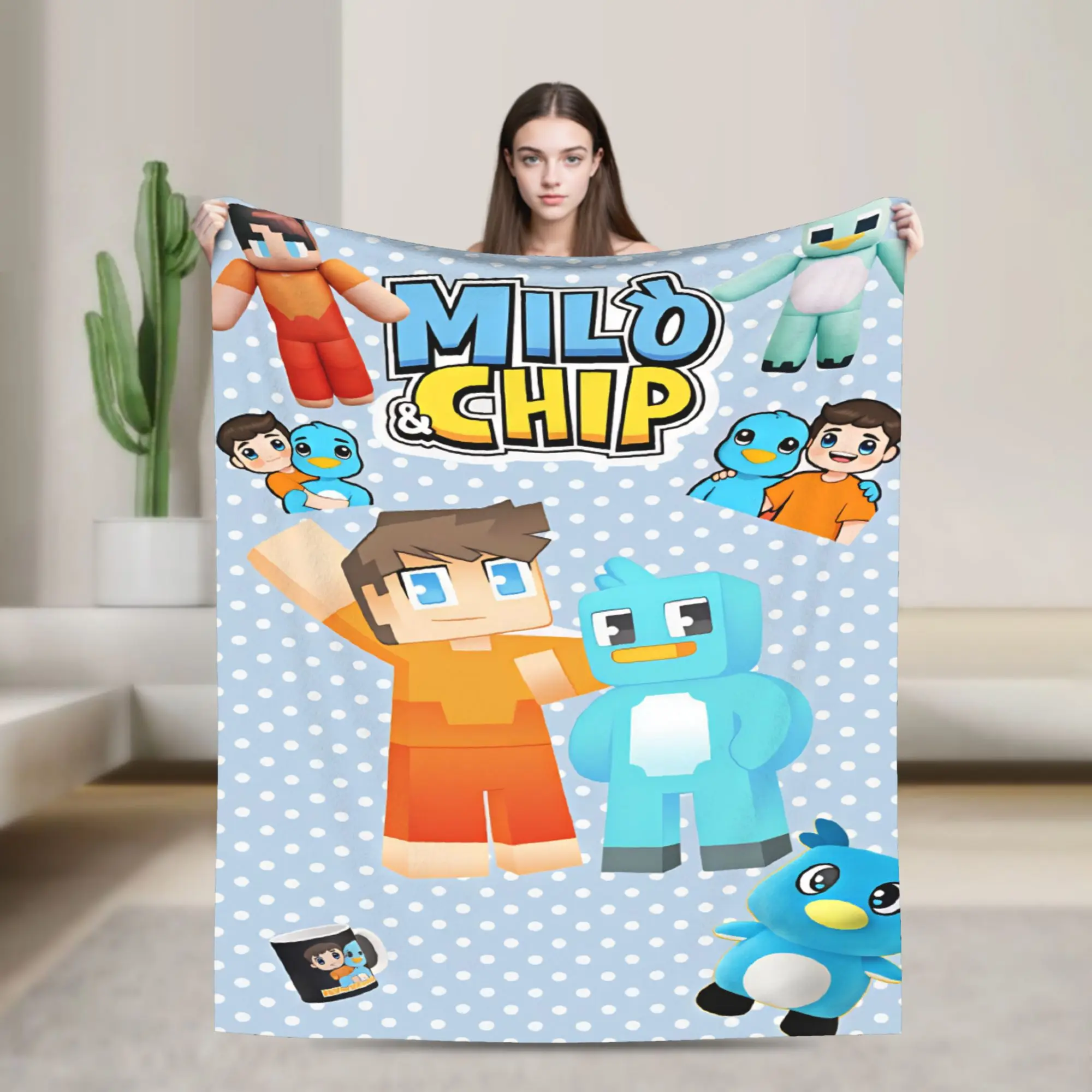Milo And Chip Blankets  Picnic Flannel Throw Blanket For Couch Chair Sofa Bed Super Warm Design Quality Bedspread Gift Idea
