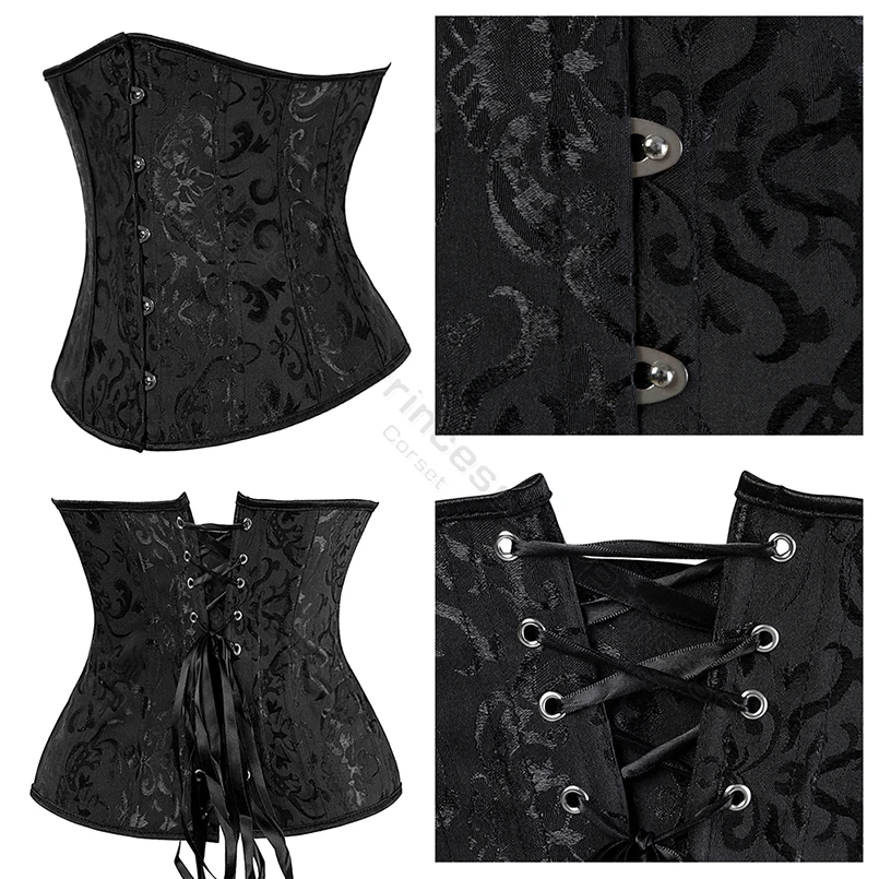 Underbust Corset Plus Size Gothic Corset Cincher Medieval Corsets for Women Jacquard Vintage Waist Corset Top Black White Purple