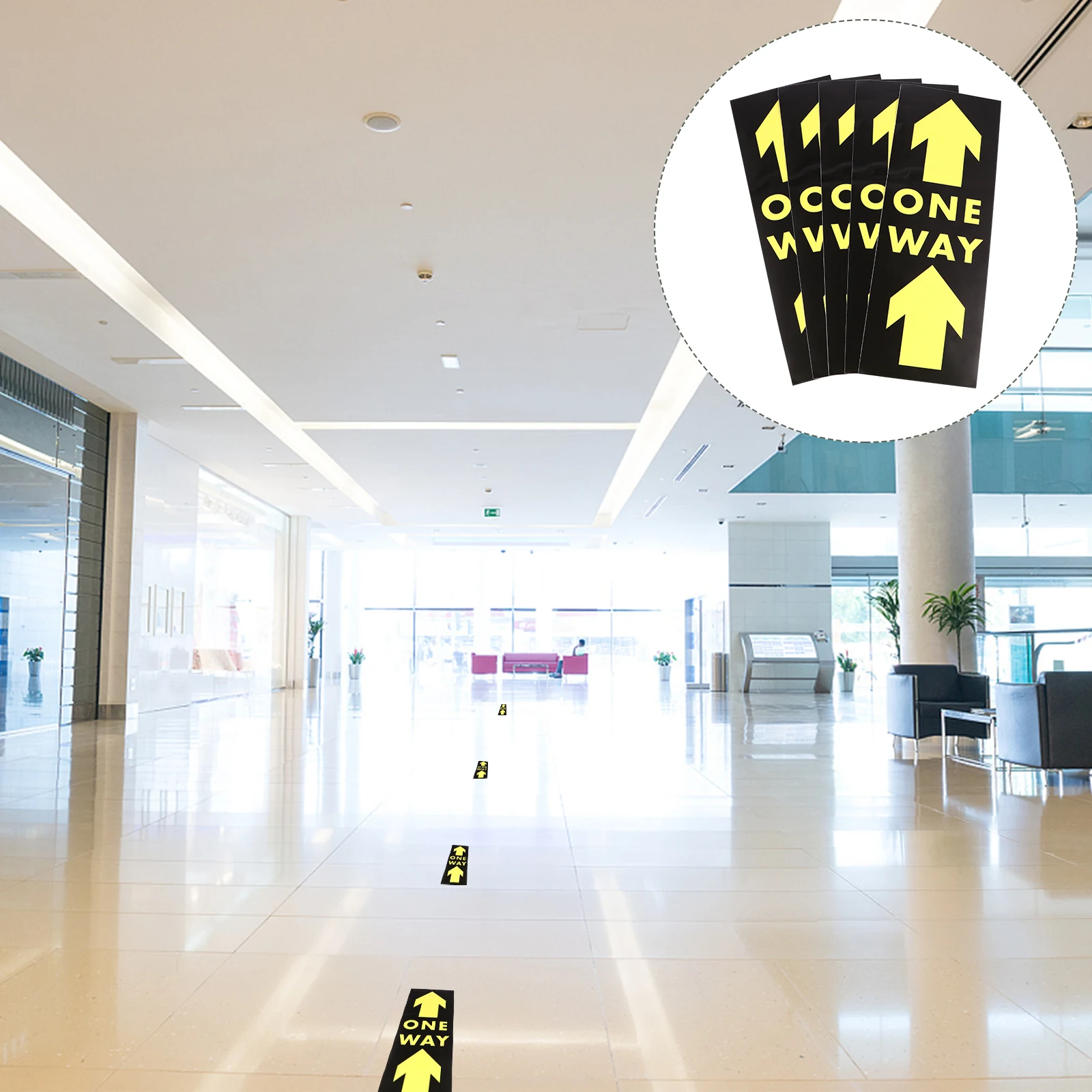 

5pcs Social Distancing Stickers One Way Floor Decals PVC Material Bright Color Durability Directional Arrows Public Places