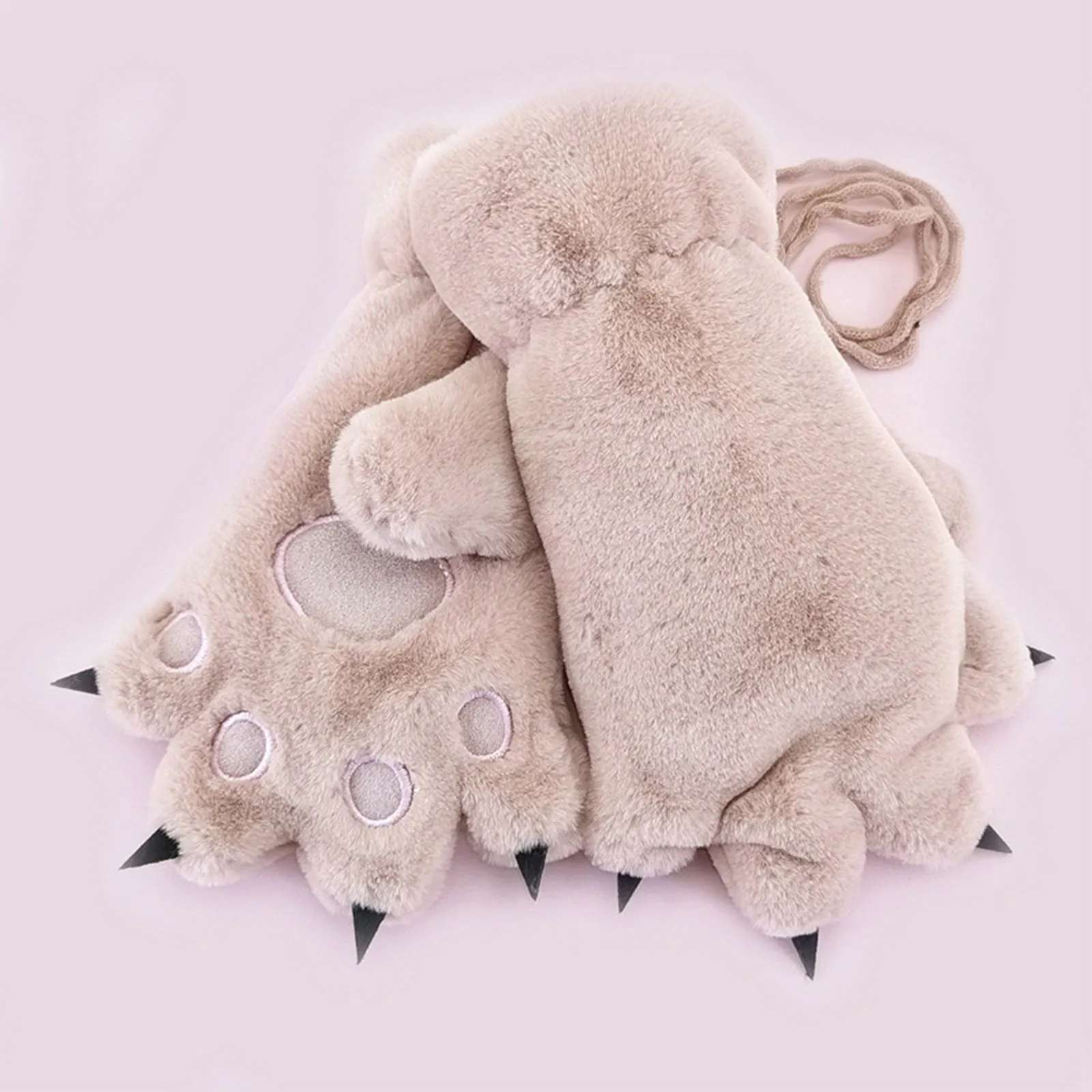 Kawaii Women Cat Gloves Fashion Girls Cat Claw Paw Plush Mittens Warm Soft Plush Short Fingerless Half Finger Winter Gloves