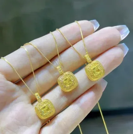 

18k gold pendants for women au750 jewelry zircon pendant square shape pendant