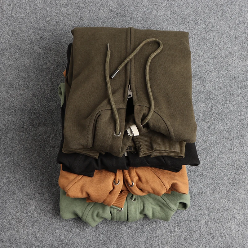 2025 Spring New Korea Retro Long Sleeve Hooded Cardigan Hoodies Men's Fashion 100% Cotton Washed Loose Casual Sports Sweatshirts
