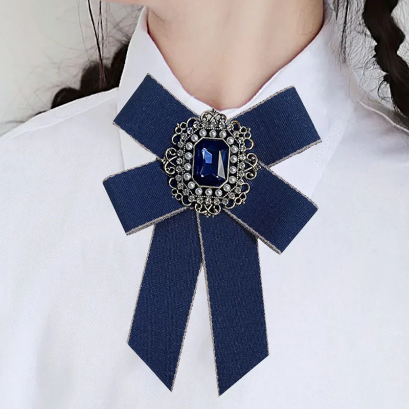 

Retro Pearl Rhinestone Bow Tie Brooch Ribbon Handmade Men Women's Korean British College Style Shirt Accessories Collar Flowers