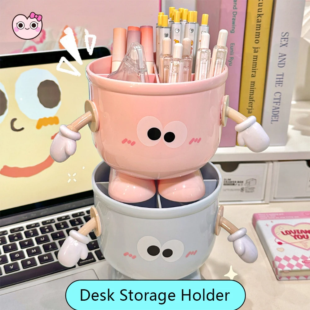 Cute Multipurpose Pen Holder Cartoon Multifunction Desk Storage Holder Plastic Stationery Storage Box
