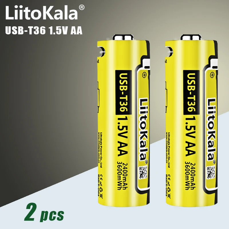 2pcs veitoKala USB-T36 AA Rechargeable 24.com 1.5V 2400mAh Eddie ion Batterie pour Télécommande Souris Électrique Jouet