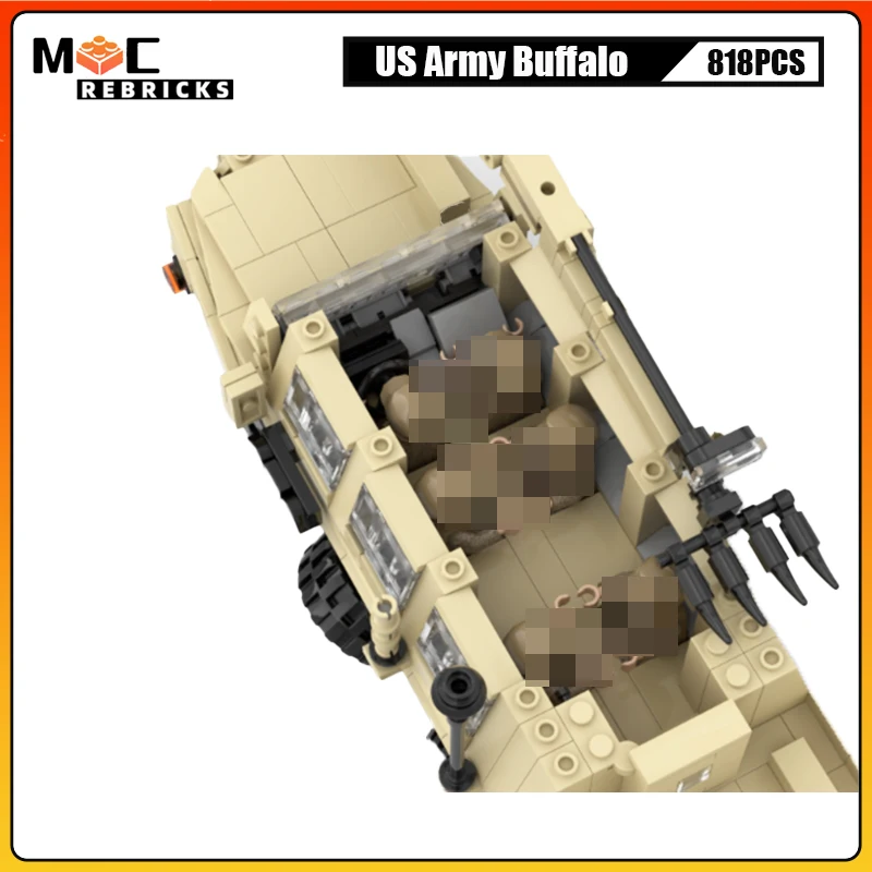 WW II Military Series US Army Buffalo Anti Mine Vehicles MOC Building Block Assembly Model DIY Technology Bricks Kid Toys Gifts