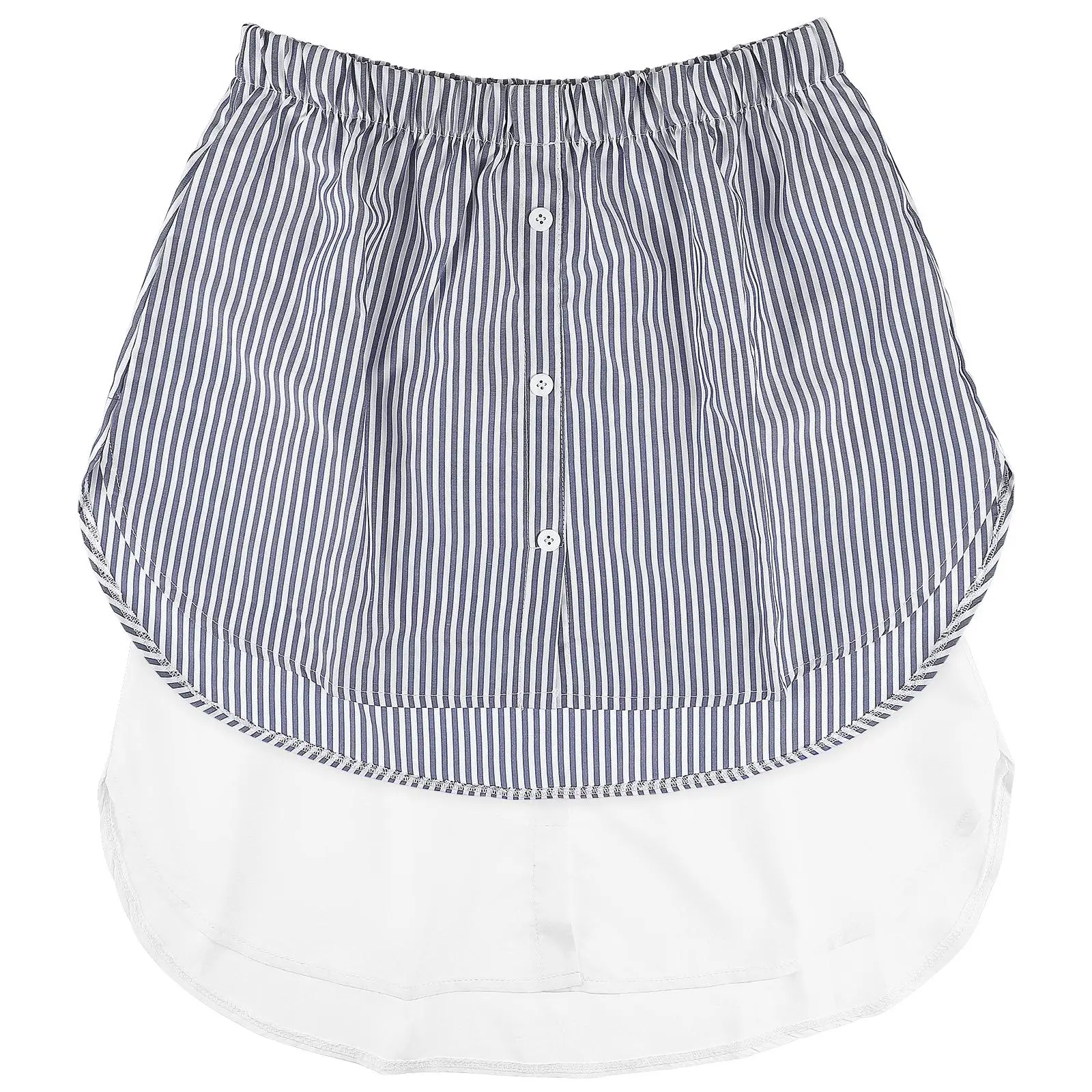 

2Pcs White Blue Striped Fake Adjustable Extender Skirt Women Layering Half Length Sweater Decor