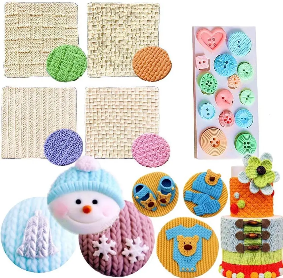 Knitting Sweater Fondant Silicone Molds Crochet Texture Cake Decoration Button Impression Mat Baby Party Cupcake Cake Decoration