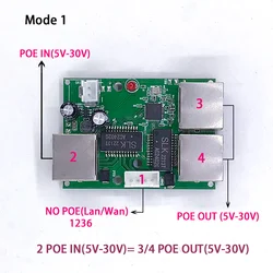 역방향 전원 공급 장치 POE 스위치, POE IN/OUT5V/12V/24V, 75W/2 = 38.5W, 100mbps, 802.3AT 45 + 78- DC5V ~ 30V, 장거리 시리즈 포스 POE