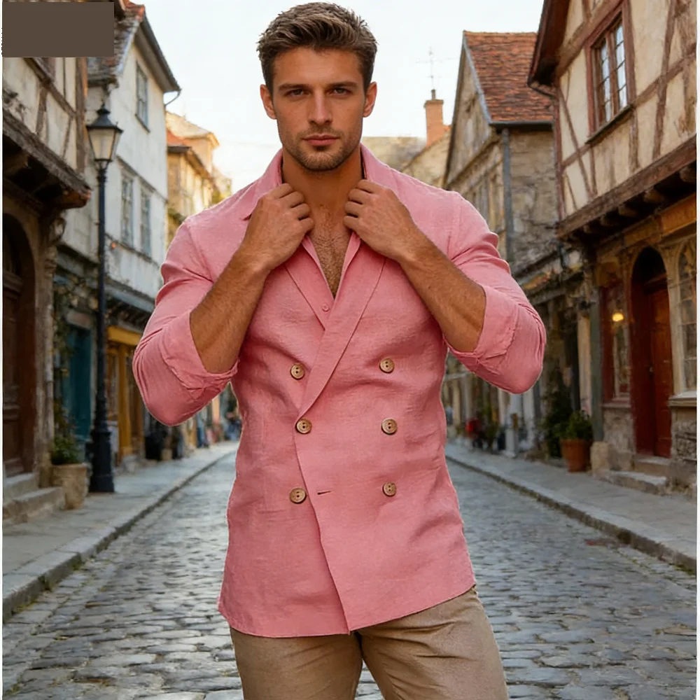 

Мужской однотонный пиджак с острыми лацканами, двубортный, для торжественных мероприятий, элегантный приталенный смокинг для вечеринок