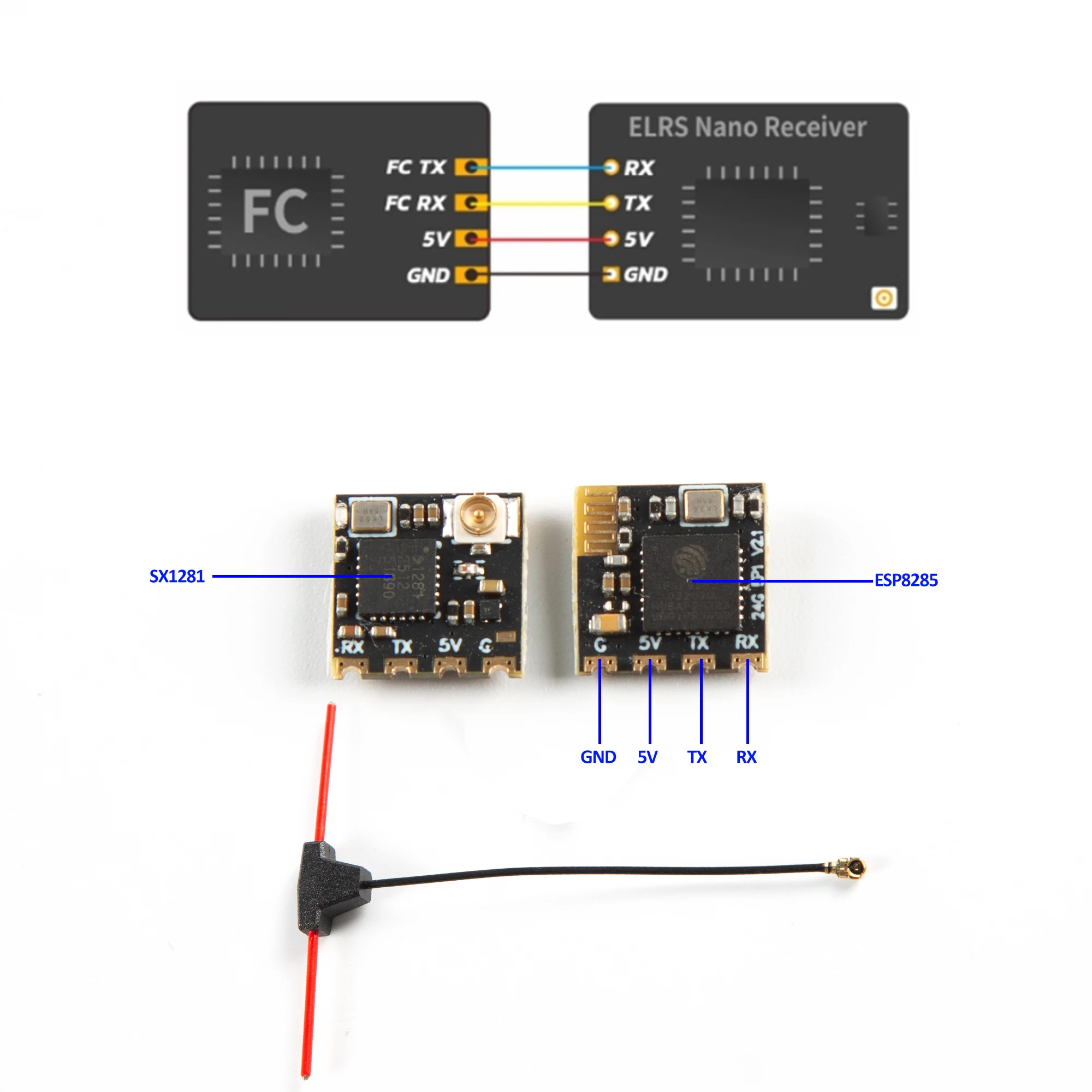 

Приемник ELRS 2.4G ExpressLRS RX Nano 2400RX EP1 ESP8285 MCU BETAFPV 2400RX для модуля ES24TX RC Самолет FPV дальнего действия
