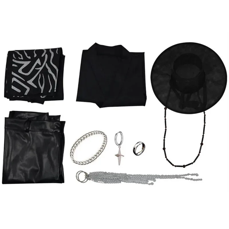 Kinder Jinu Cartoon Dämon Hunter von KPop Saja Jungen Roleplay Schwarz Kostüm Hut Kopfbedeckung Set Halloween Karneval Party Anzüge gh;0