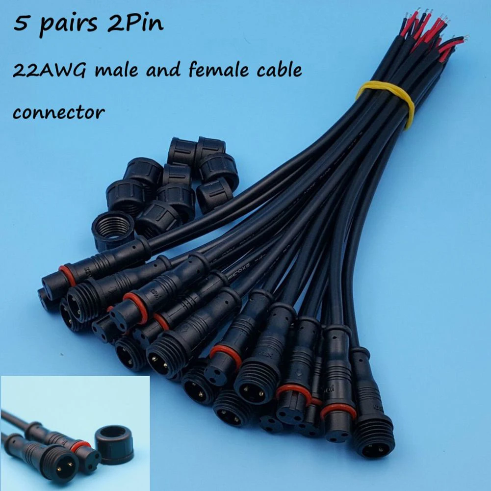 5 Pairs IP65 Waterproof 2/3 Pin 22AWG Wire LED Male Female Cable Connector 20cm LED Light Strip Connector Cable Connector