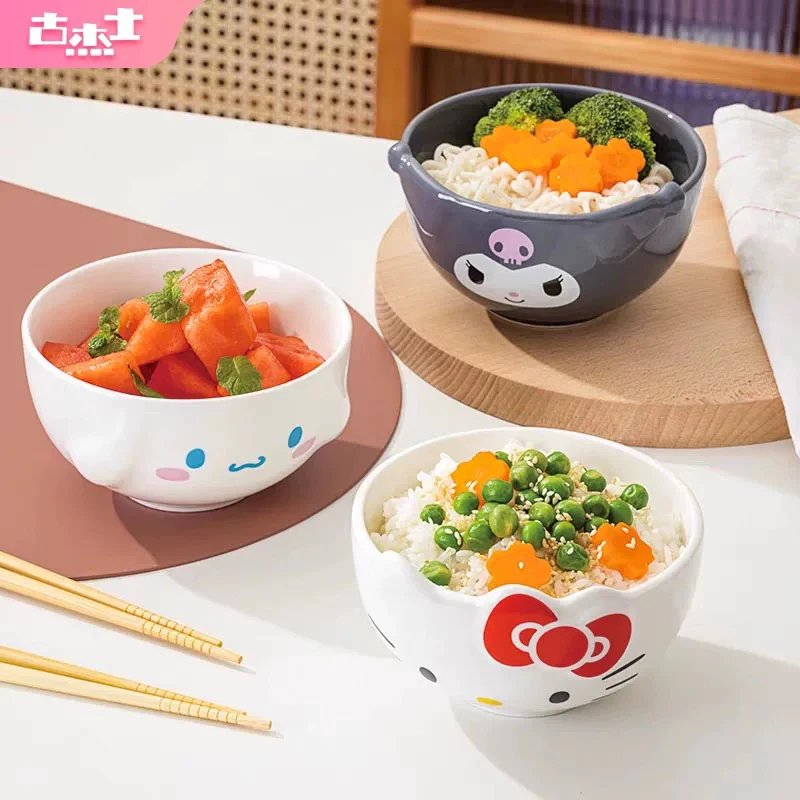 Für Sanrio Kollaboration Keramik Schüssel Cartoon Hallo Kitty 3D Relief Schalen Nette Kuromi Reis/Salat Schüsseln Hause Keramik geschirr