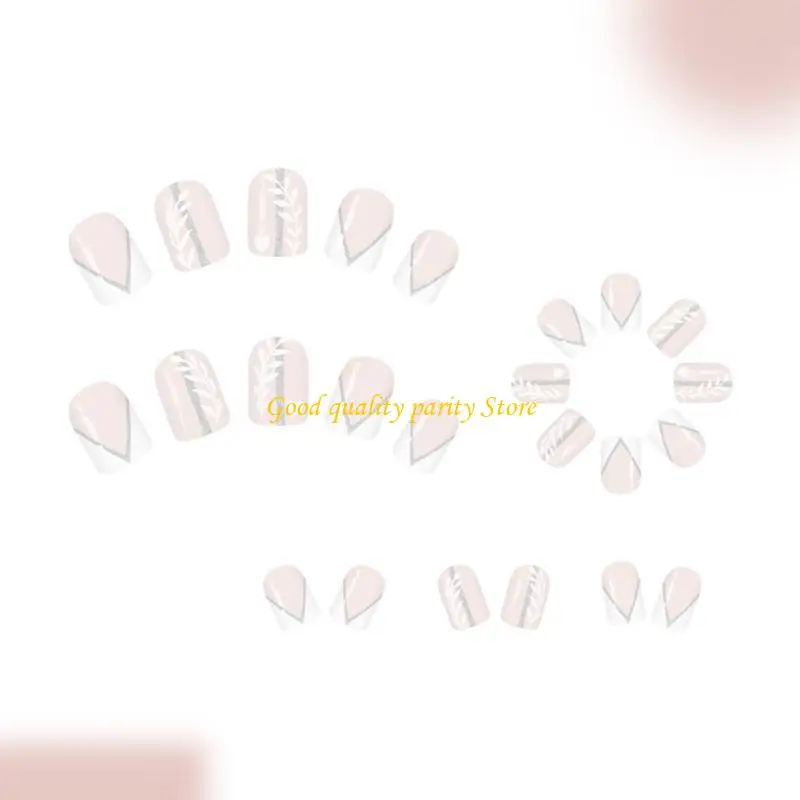 M4YA エレガントなフレンチホワイトグリッタースクエアフェイクネイルショート光沢プレスオン24個