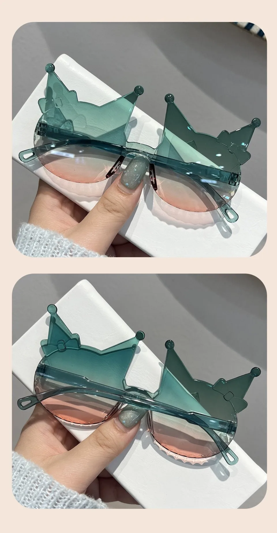 Randlose, kätzchenförmige Sonnenbrille für Mädchen, 2025, neue Farbverlaufs-Sonnenbrille mit mehrfarbigem Dekor, niedliche Bonbonfarben-Kindertöne – Detail 9