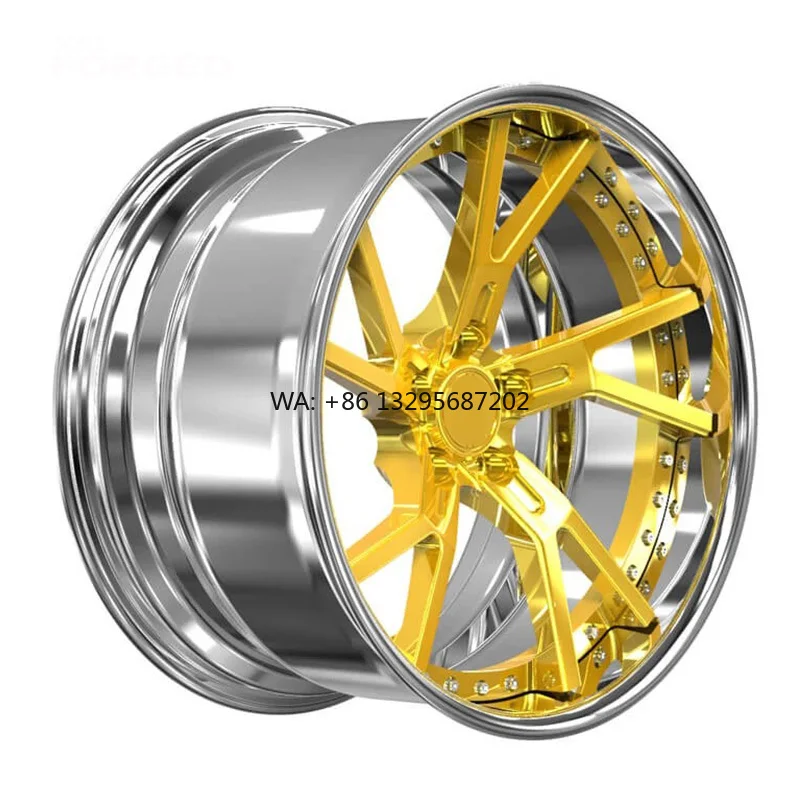 

18 19 20 21 22 23 24 26 Inch Chrome Lip Gold Center Deep Dish Forged Wheels Custom Aluminium Alloy Forged Rims for Passenger Car
