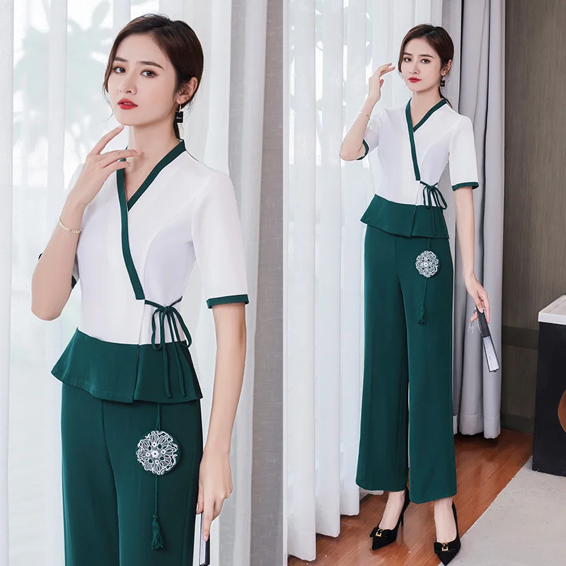 Set beautician work uniform women's trousers short sleeves beauty salon uniform foot bath technician work clothes for women