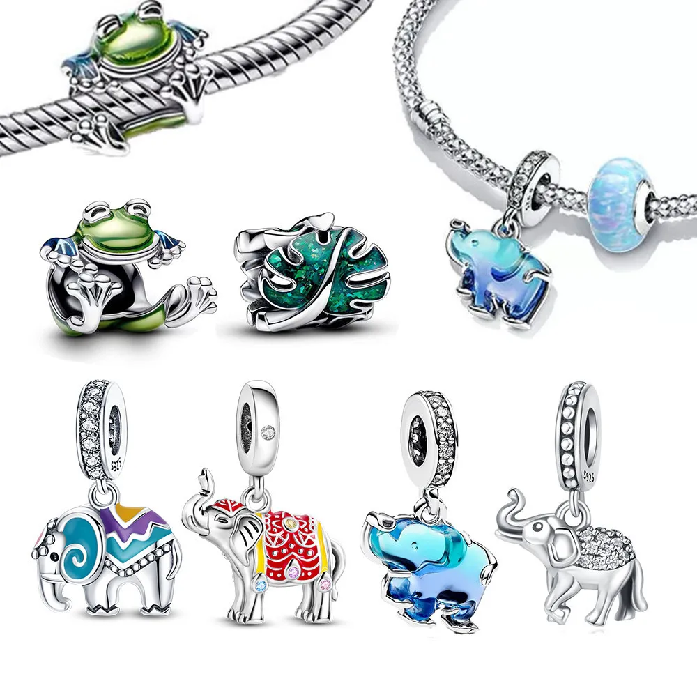 Silver 925 Elephant Frog Cute Animal Charms Beads Fit Original Pandora Bracelets Diy  Bracelet&Bangle for Women Fine Jewelry