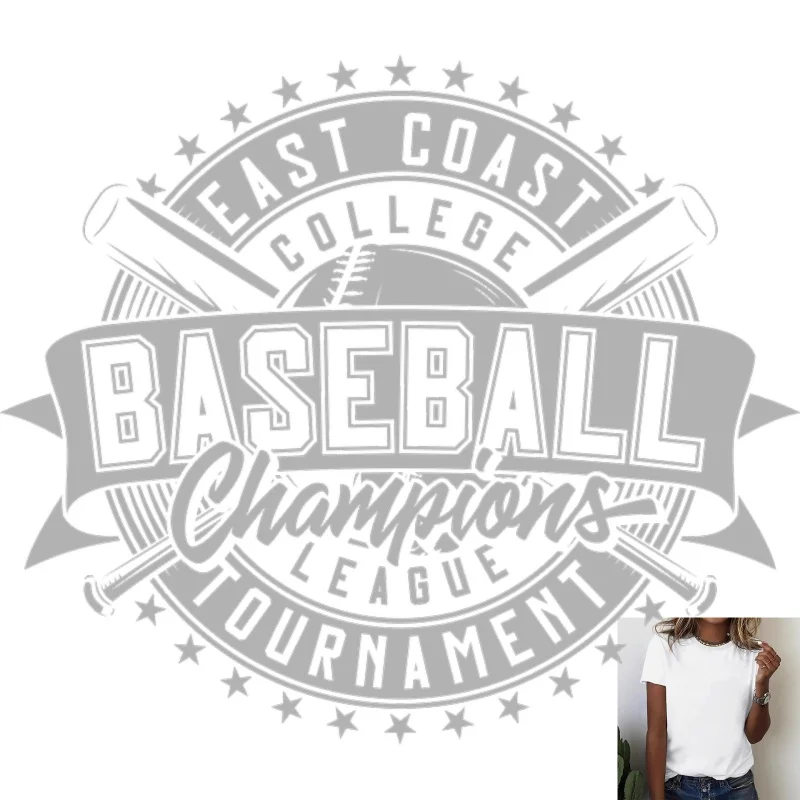 Baseball Champions Tournament Theme Heat Transfer White Ink Iron - on ，Suitable for T - shirts/Clothing ，Casual Sports Style