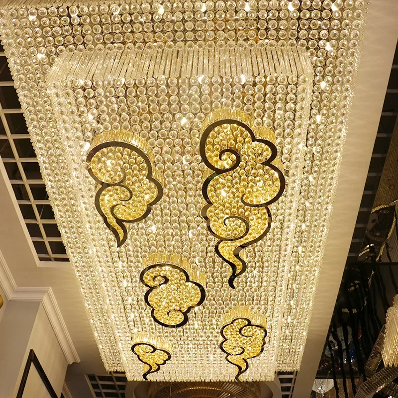 European Hotel Hall Lighting Decoration Customized Large Crystal Pendant Light Square Crystal Luxury Chandelier