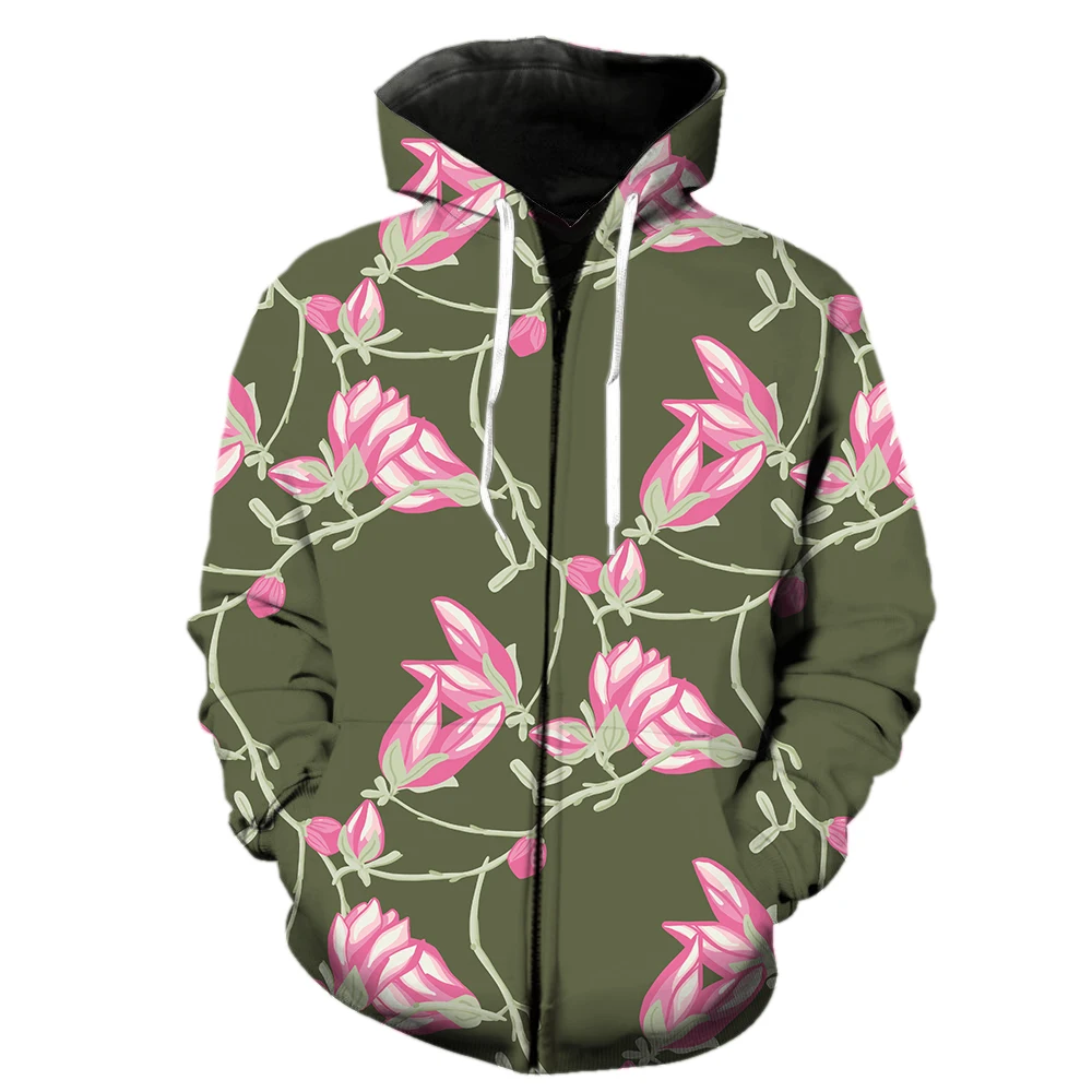 

Flowers Magnolia Men's Zipper Hoodie Unisex With Hood Jackets Casual Sweatshirts Cool 3D Print 2022 Hot Sale Streetwear Tops