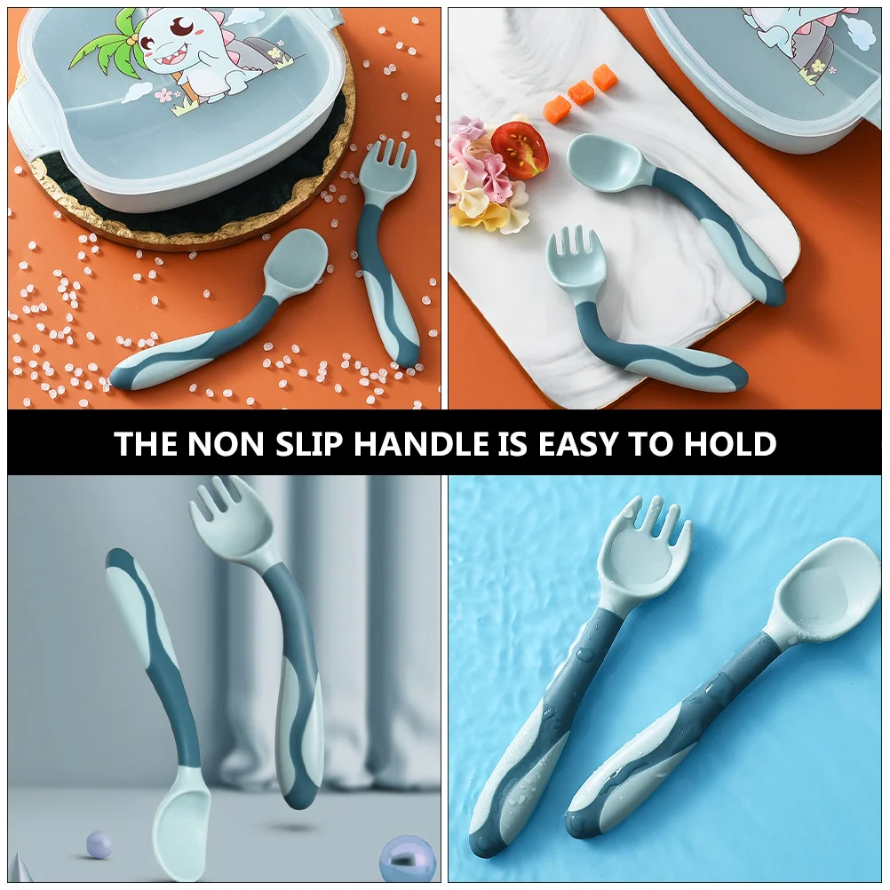 

2Sets Flexible Spoons Forks Baby Dinning Utensil Lightweight Portable Eco Friendly Material Safe Durable Cutlery