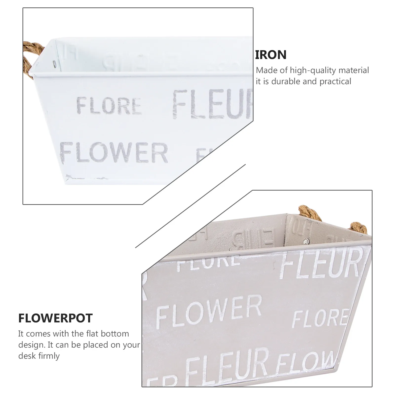 3Pcs Iron Flowerpot Set Creative Oblong Rope Flower Pots Decorative Plant Containers Suitable for Succulents Desk Home Office
