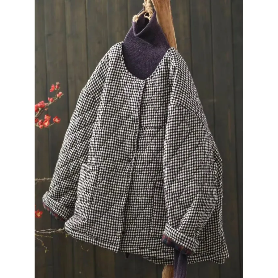 

Thiened Cotton Jaet Women's Loose Warm round Ne Spring Autumn Winter Outerwear Commute Ethnic Sle Long Sve Coat