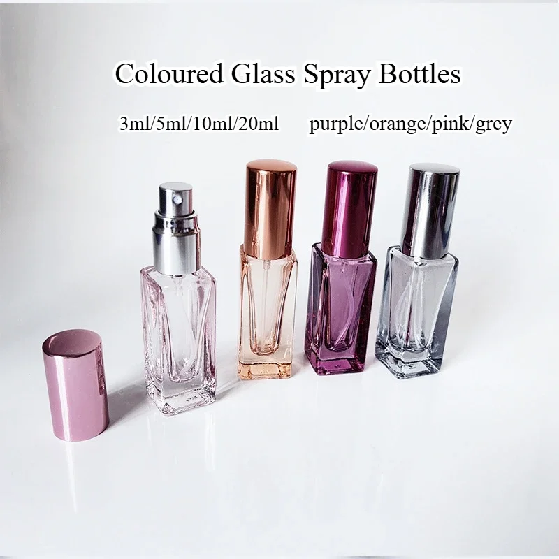 4 pçs 3/5/10/20ml colorido mini vidro perfume spray garrafa quadrado atomizador portátil maquiagem viagem recarga perfume garrafa