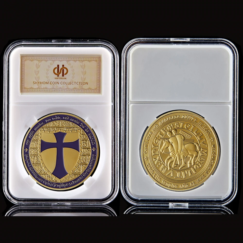 

Purple Holy Cross Knights Templar Crusader Gold Mason Commemorative Color Coin Souvenir Gifts