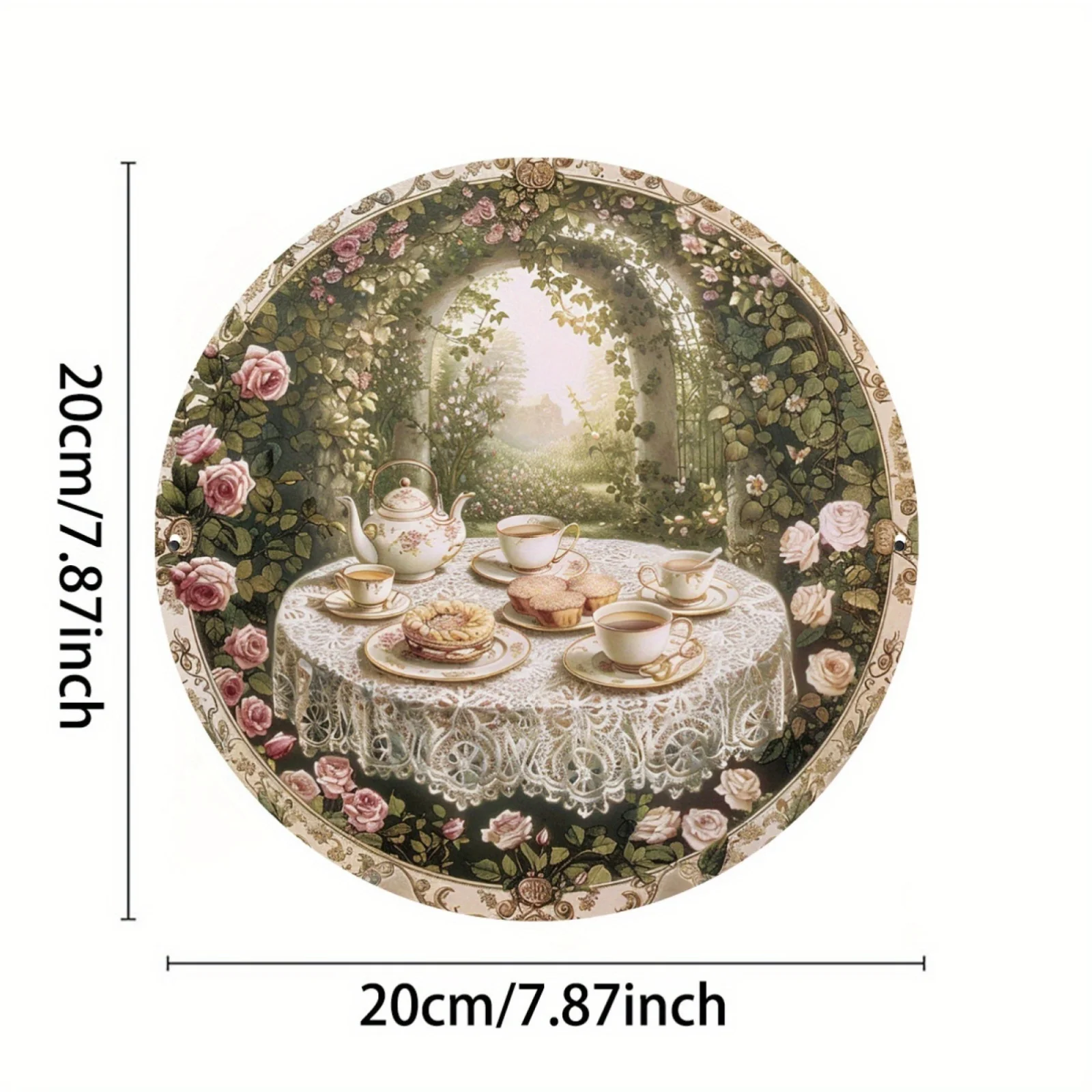 Retro Rose Garden Tea Party Foil Sign 8x12 Inch Metal Tin Wall Decor for Cafe Restaurant Home Garage Patio Bar