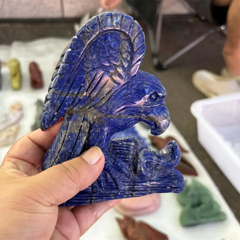 

Natural Lapis Lazuli Eagle Carving Reiki Faith Handicraft Ornaments Healing Home Decoration Gift 1PCS