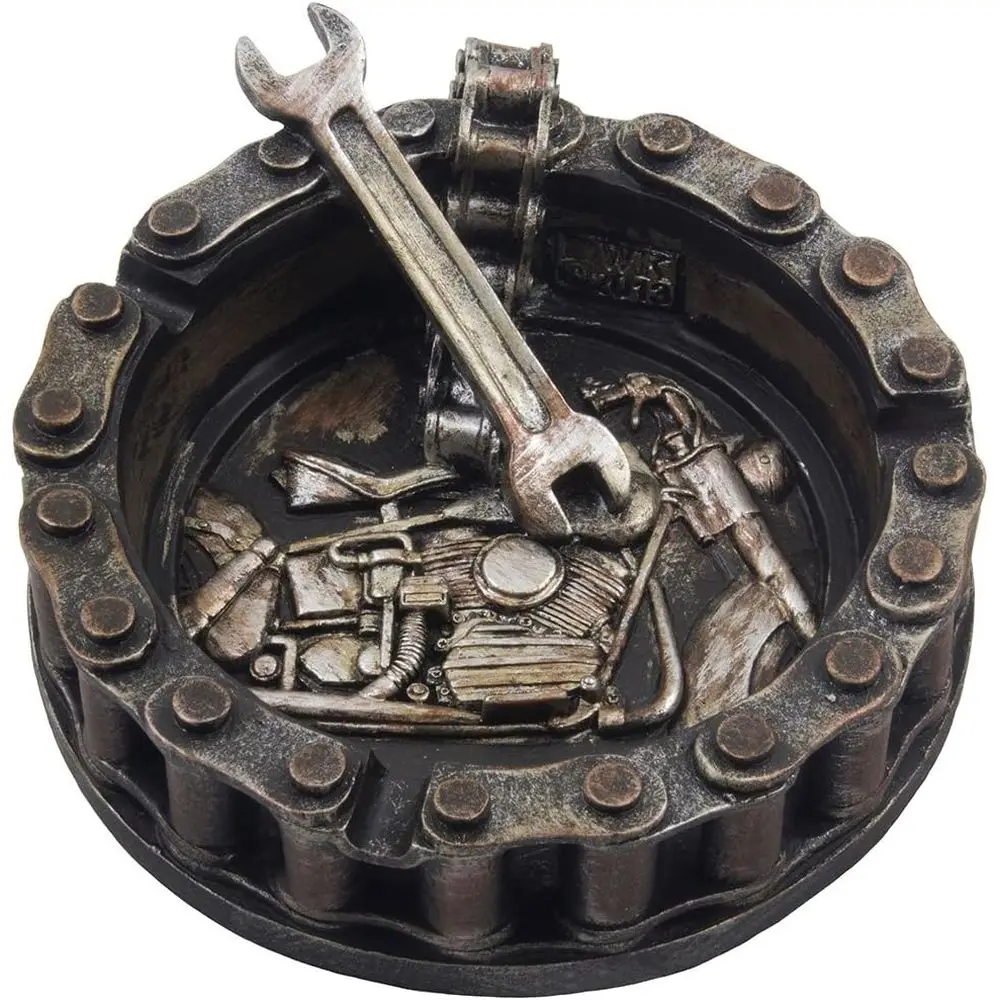 

Motorcycle Chain Wrench-Themed Ashtray for Biker Bars and Mechanics' Smoking Areas