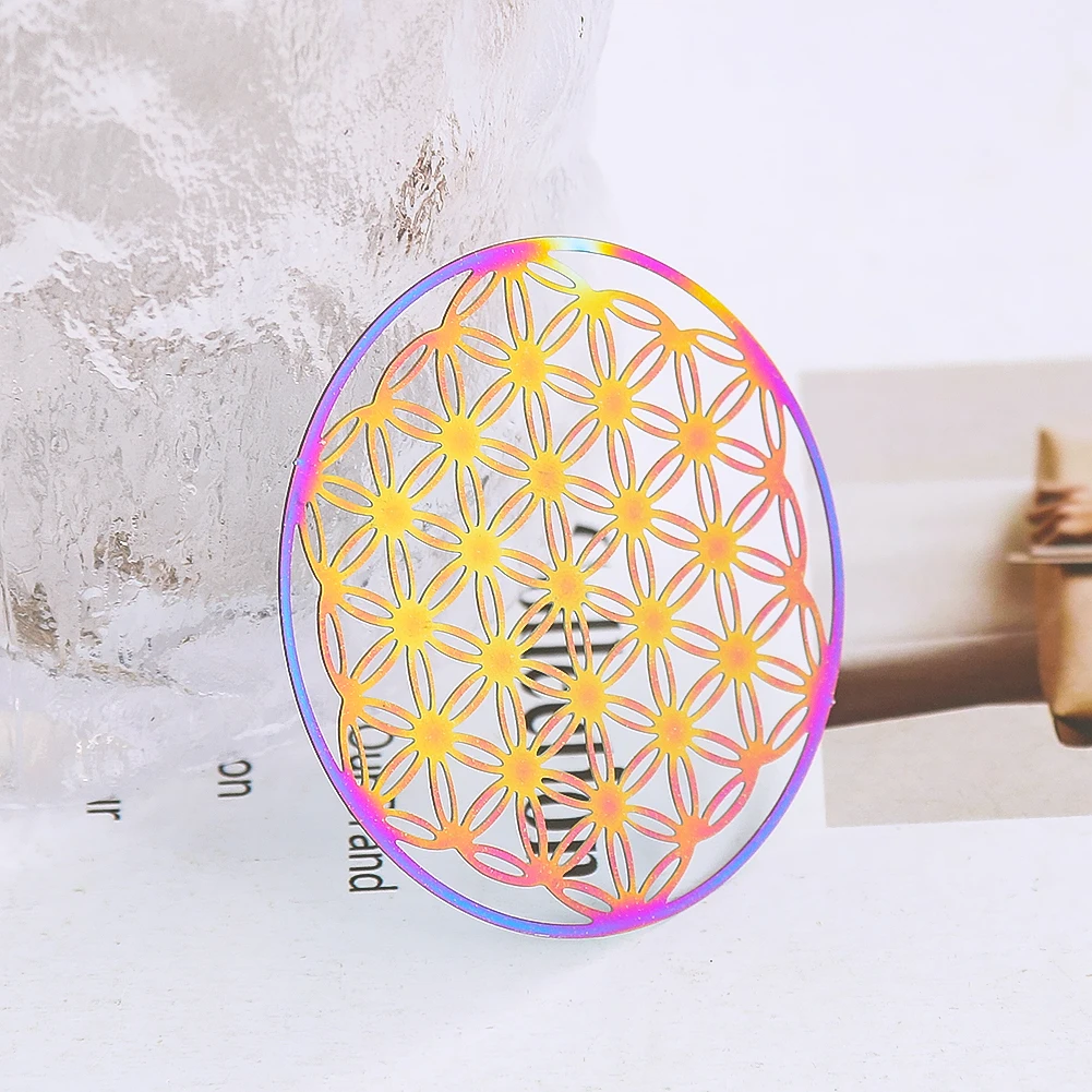5pcs 40MM Openwork Flower of Life Round Stainless Steel Pendant Charms for Jewelry Making DIY Necklace Earrings Dangle Accessory