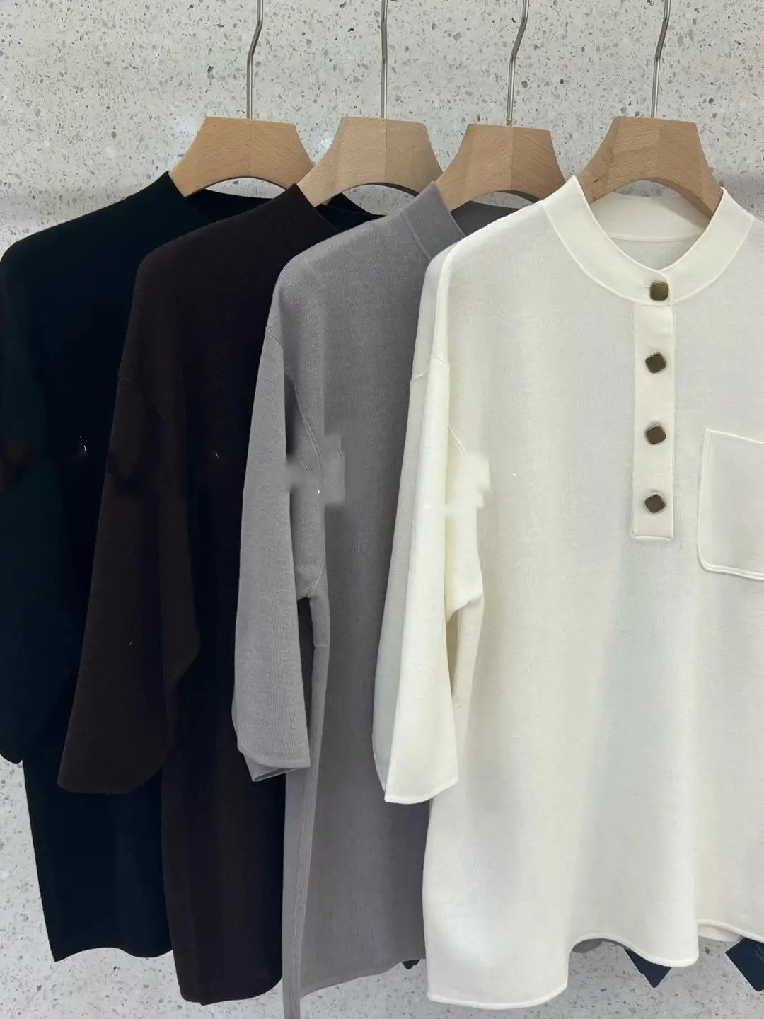 Women's loose and slimming mid sleeve silk versatile top with half open button design casual shirt