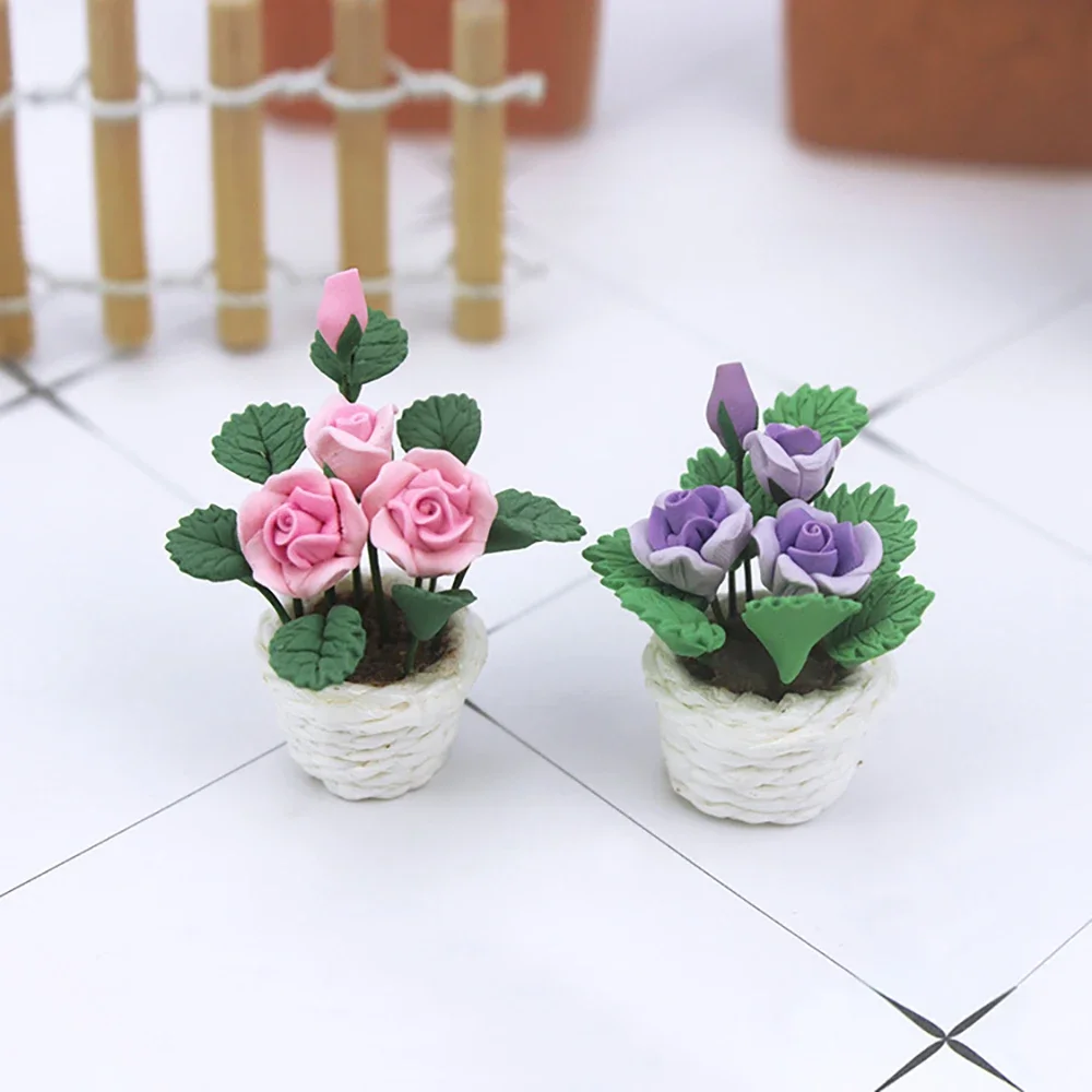 1/12 Dollhouse Miniature Accessories Mini Potted Plant Simulation Flower Model for Doll House Decoration ob11