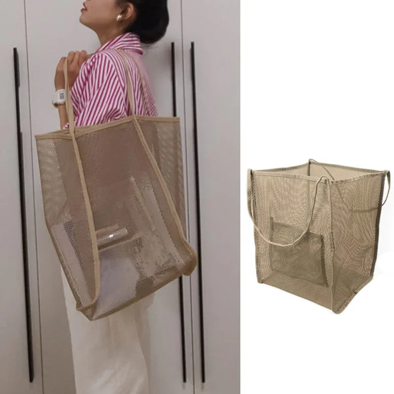 Protable Mesh Bag Large Capacity Reusable Kids Supplies Storage Bags Swimming Beach Bag Women Makeup Organizer Shopping Handbag