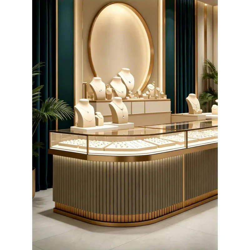 custom.Customizable Size Strong Glass Jewelry Display Cabinet LED Lighting High Quality Eco-Friendly Design Luxury Retail St