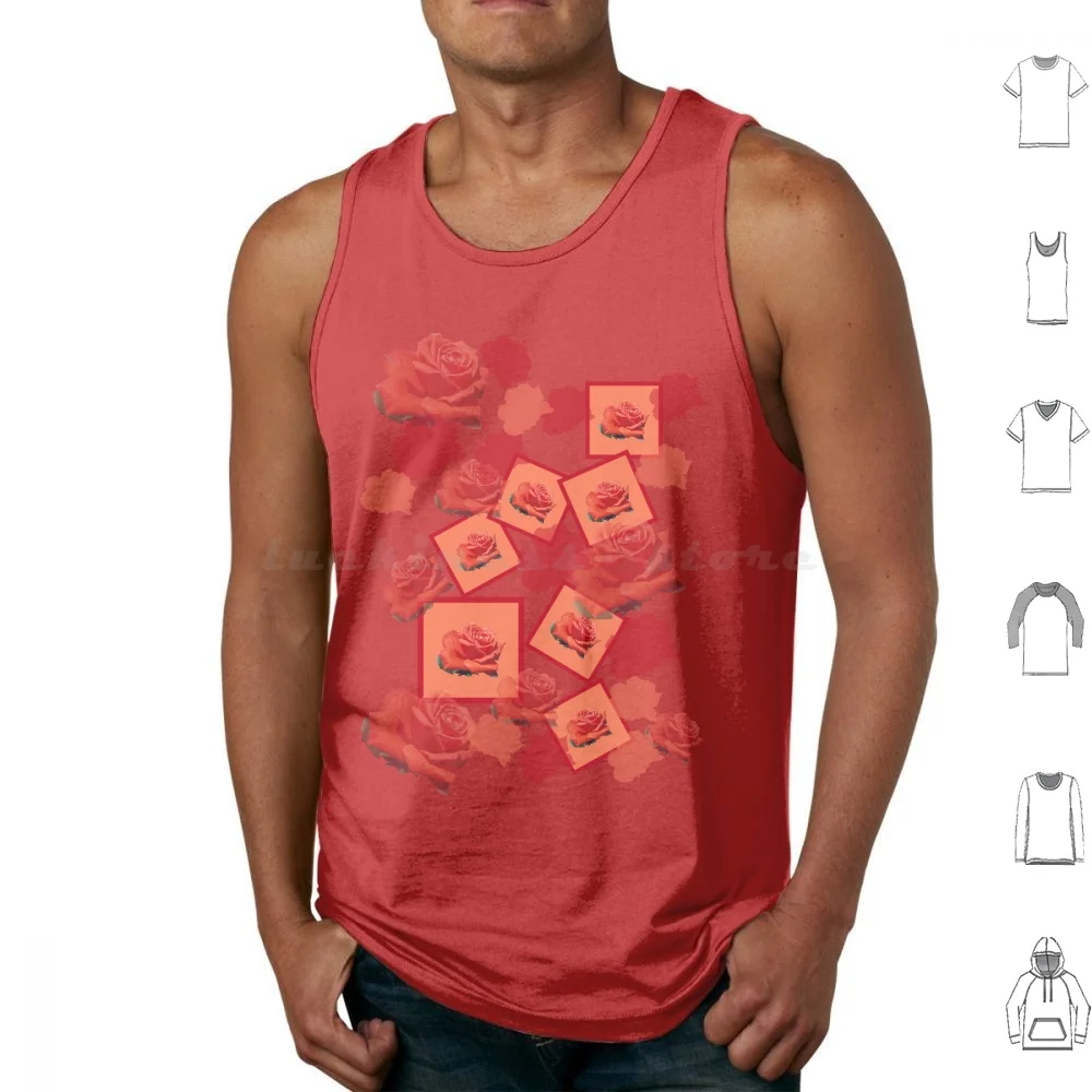 Red Rose Tank Tops Print Cotton Red Rose Green Leaf Flower Flowers Roses Flora Floral Leaves Tiny Small Miniature